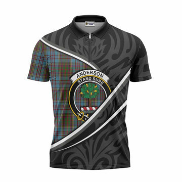 Anderson Tartan Family Crest Zipper Polo Shirt Celtic Scottish Thistle Floral