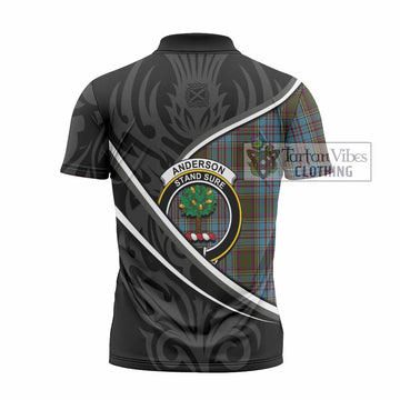 Anderson Tartan Family Crest Zipper Polo Shirt Celtic Scottish Thistle Floral
