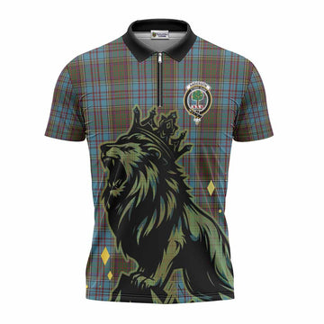 Anderson Tartan Family Crest Zipper Polo Shirt Crowned Lion Roaring