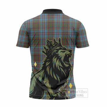 Anderson Tartan Family Crest Zipper Polo Shirt Crowned Lion Roaring