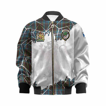 Anderson Tartan Kid Bomber Jacket with Family Crest and Lion Rampant Grunge Style