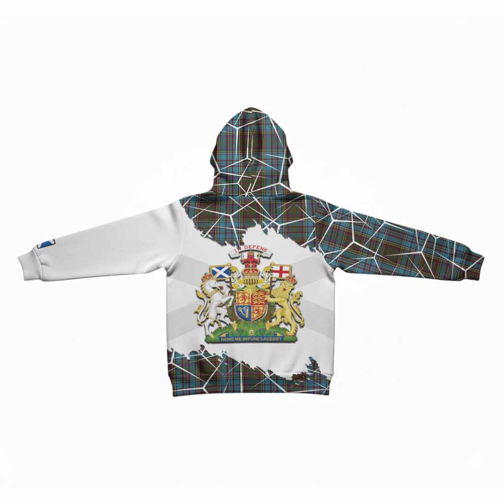 Anderson Tartan Kid Hoodie with Family Crest and Lion Rampant Grunge Style