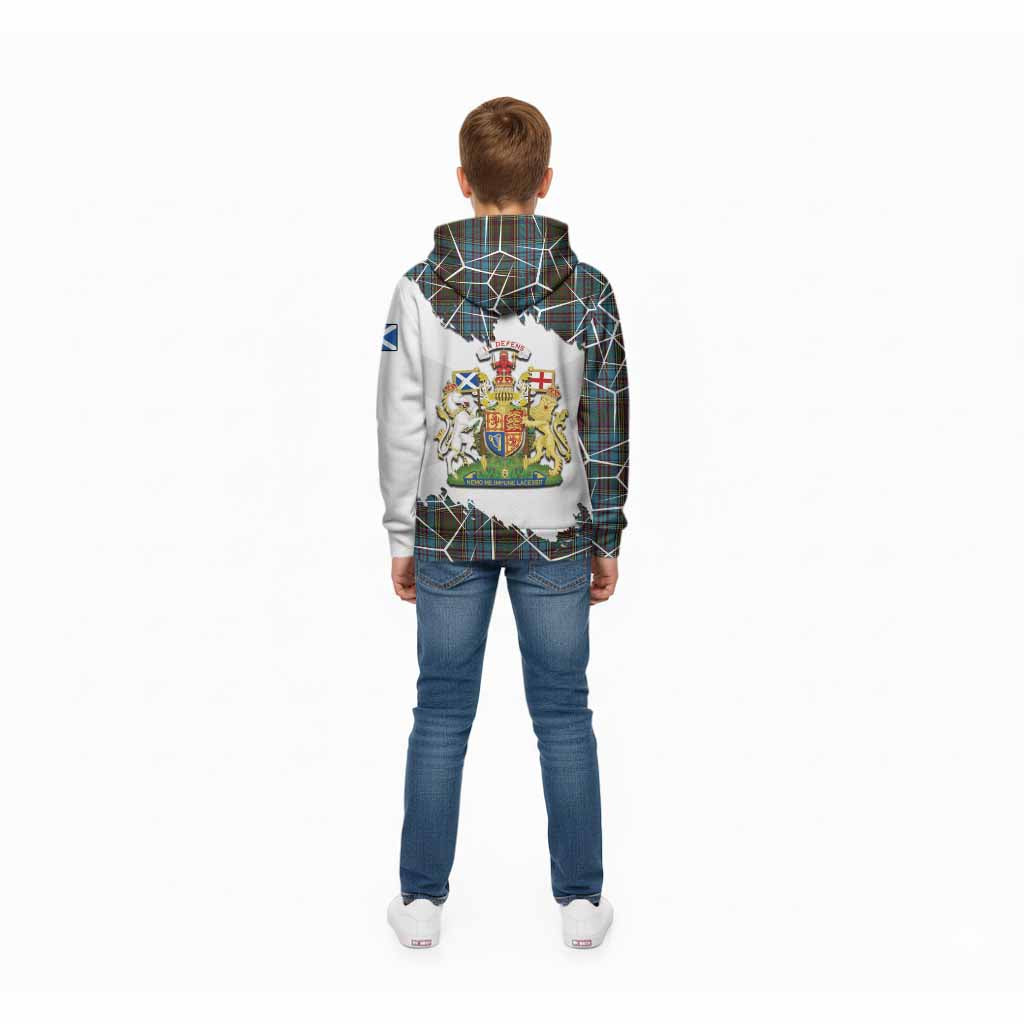 Anderson Tartan Kid Hoodie with Family Crest and Lion Rampant Grunge Style