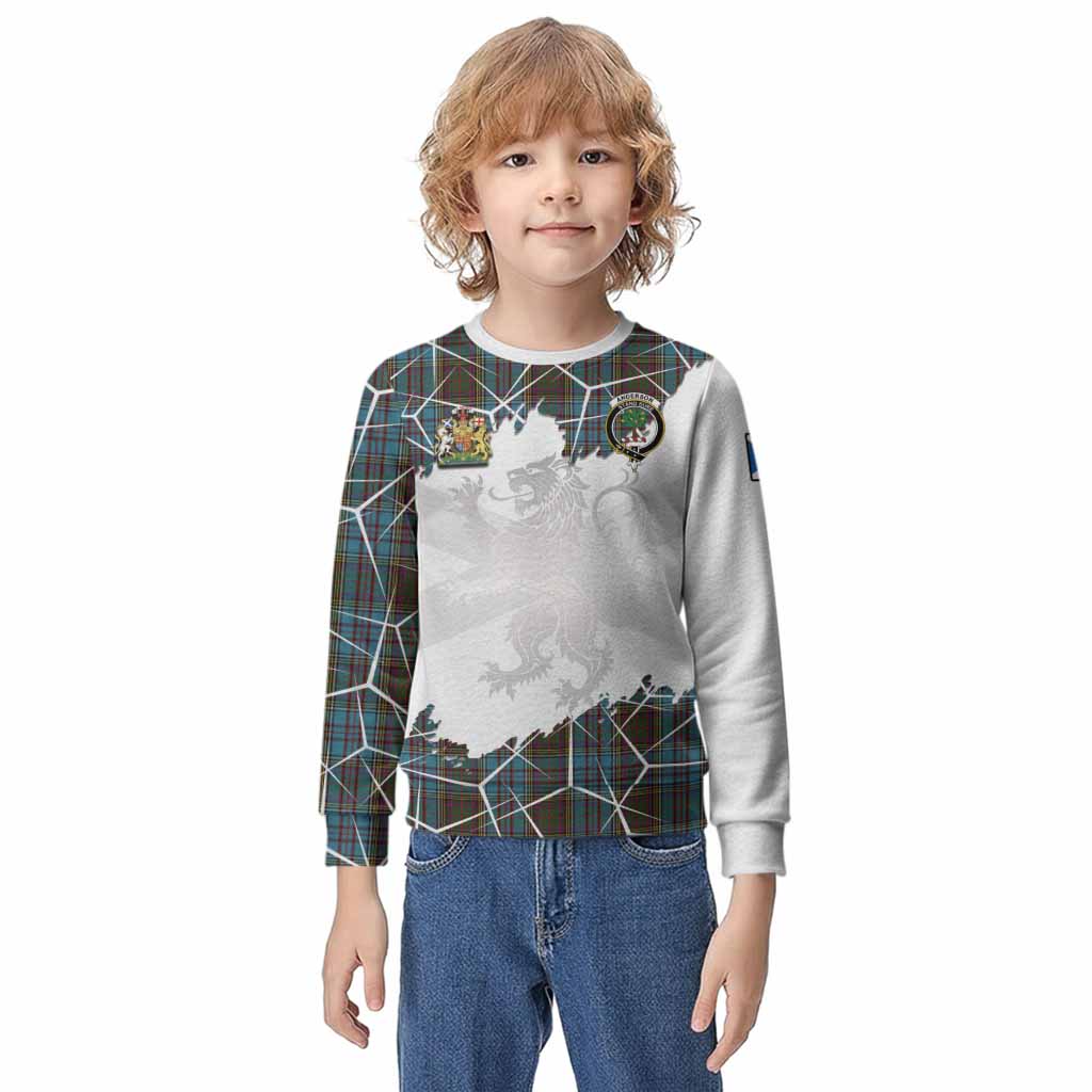 Anderson Tartan Kid Knitted Sweatshirt with Family Crest and Lion Rampant Grunge Style