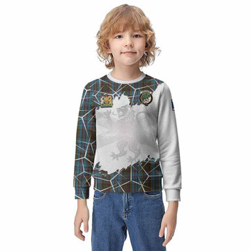Anderson Tartan Kid Knitted Sweatshirt with Family Crest and Lion Rampant Grunge Style