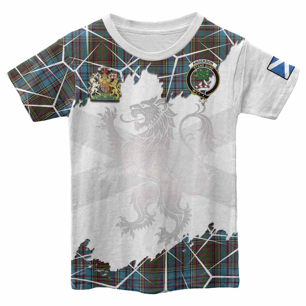 Anderson Tartan Kid T-shirt with Family Crest and Lion Rampant Grunge Style