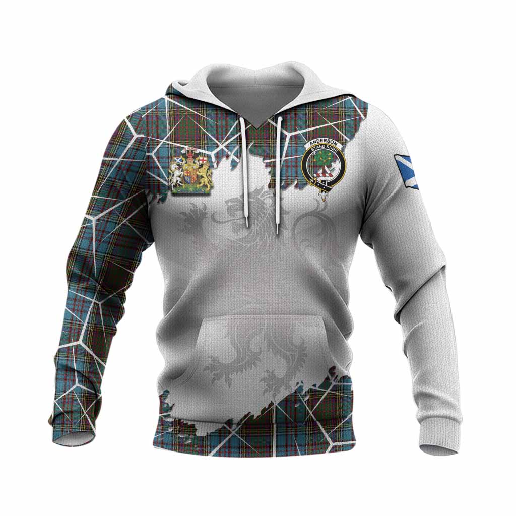 Anderson Tartan Knitted Hoodie with Family Crest and Lion Rampant Grunge Style