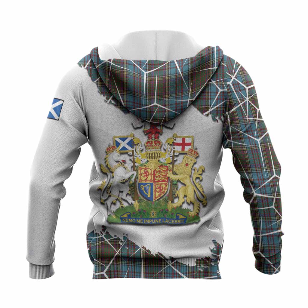 Anderson Tartan Knitted Hoodie with Family Crest and Lion Rampant Grunge Style