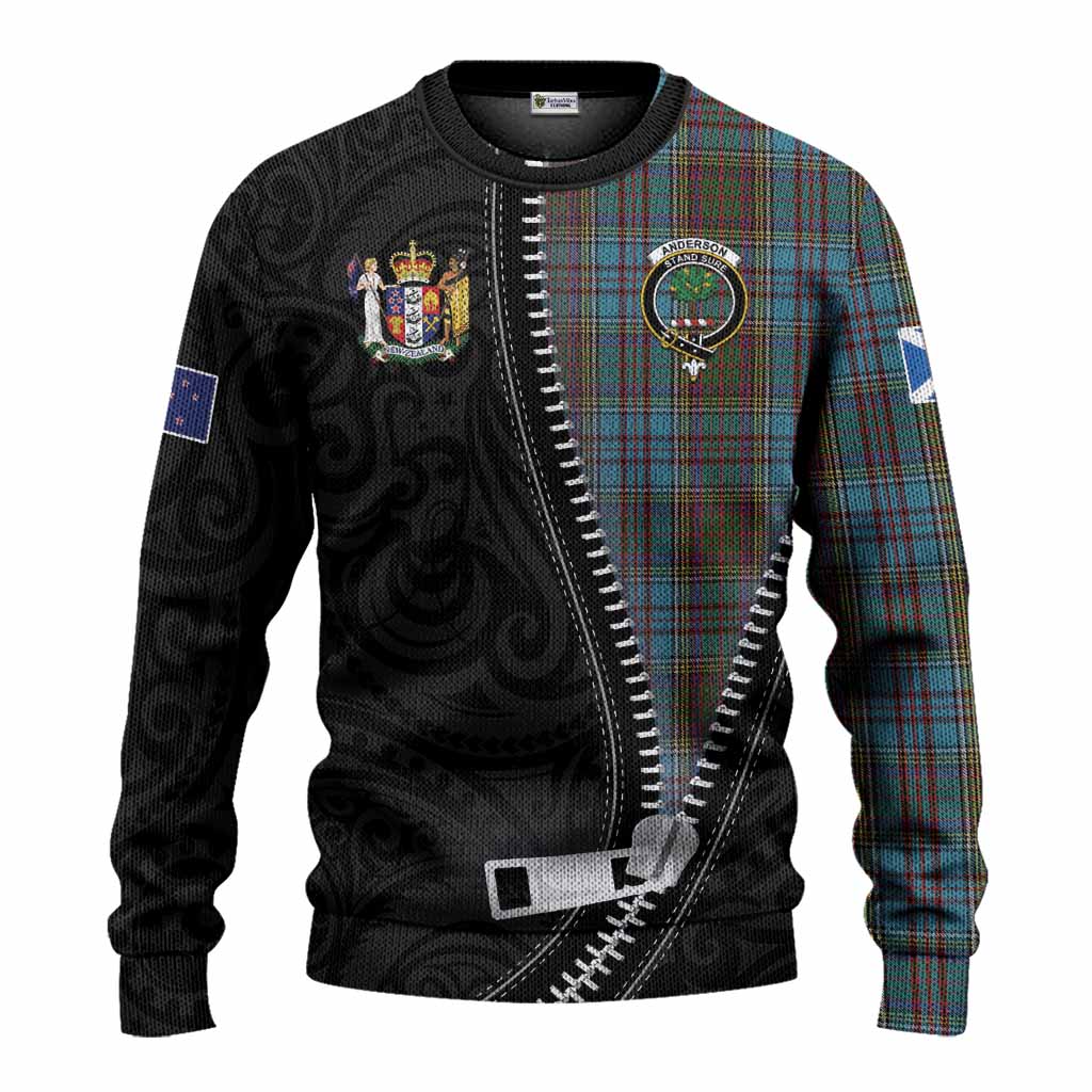 Anderson Tartan Knitted Sweater New Zealand Pattern Unique Zipper Stylized