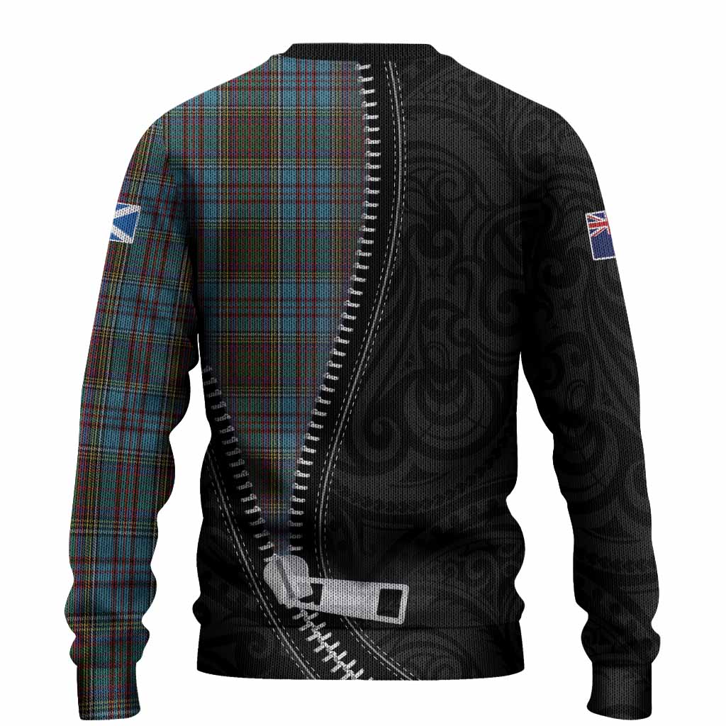 Anderson Tartan Knitted Sweater New Zealand Pattern Unique Zipper Stylized