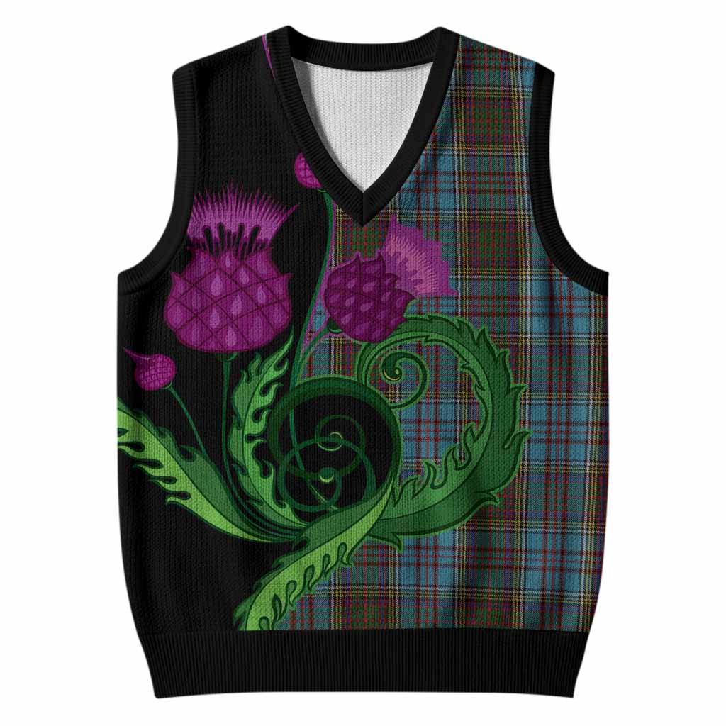 Anderson Tartan Knitted V-Neck Vest Traditional Scottish Thistle
