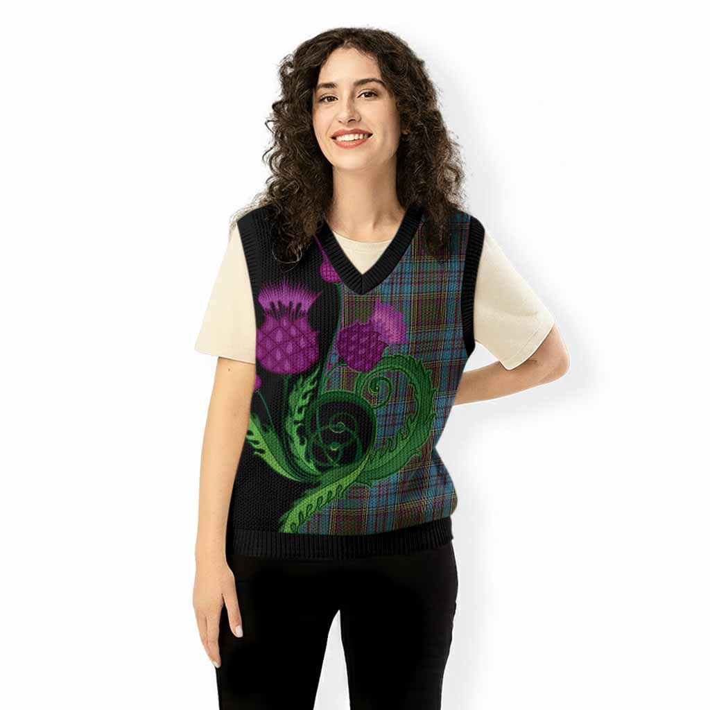 Anderson Tartan Knitted V-Neck Vest Traditional Scottish Thistle