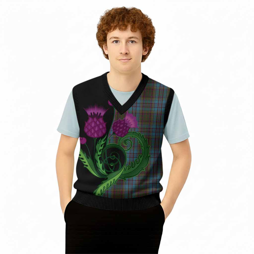 Anderson Tartan Knitted V-Neck Vest Traditional Scottish Thistle