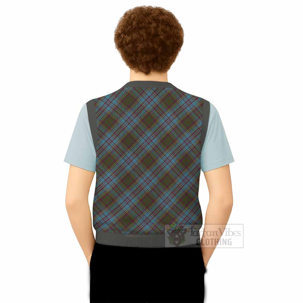 Anderson Tartan Knitted V-Neck Vest with Family Crest Cross Style