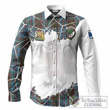 Anderson Tartan Long Sleeve Button Shirts with Family Crest and Lion Rampant Grunge Style