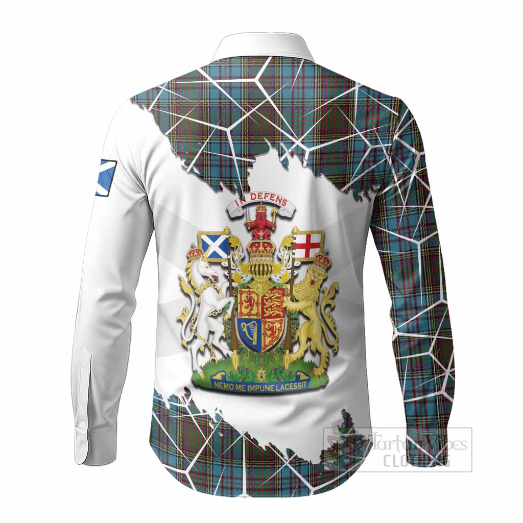 Anderson Tartan Long Sleeve Button Shirts with Family Crest and Lion Rampant Grunge Style