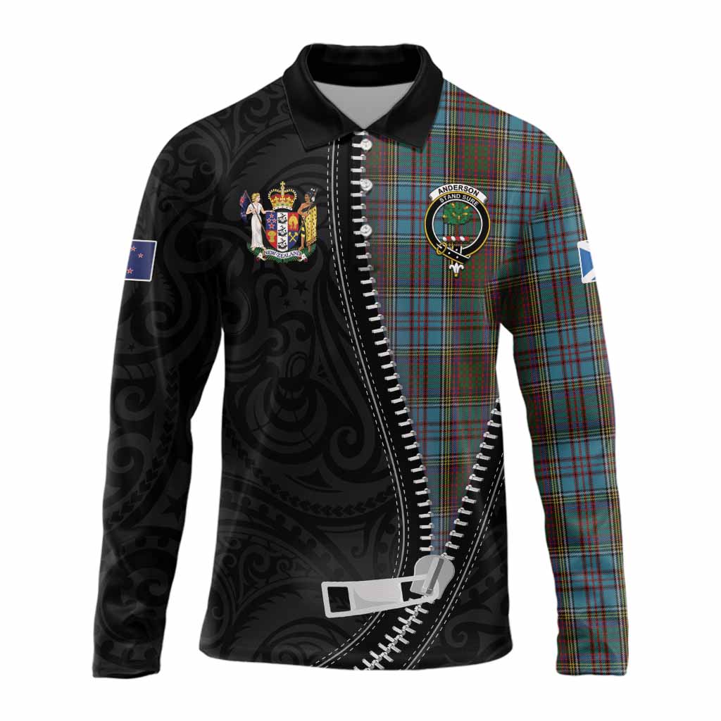 Anderson Tartan Long Sleeve Polo Shirt New Zealand Pattern Unique Zipper Stylized