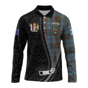 Anderson Tartan Long Sleeve Polo Shirt New Zealand Pattern Unique Zipper Stylized
