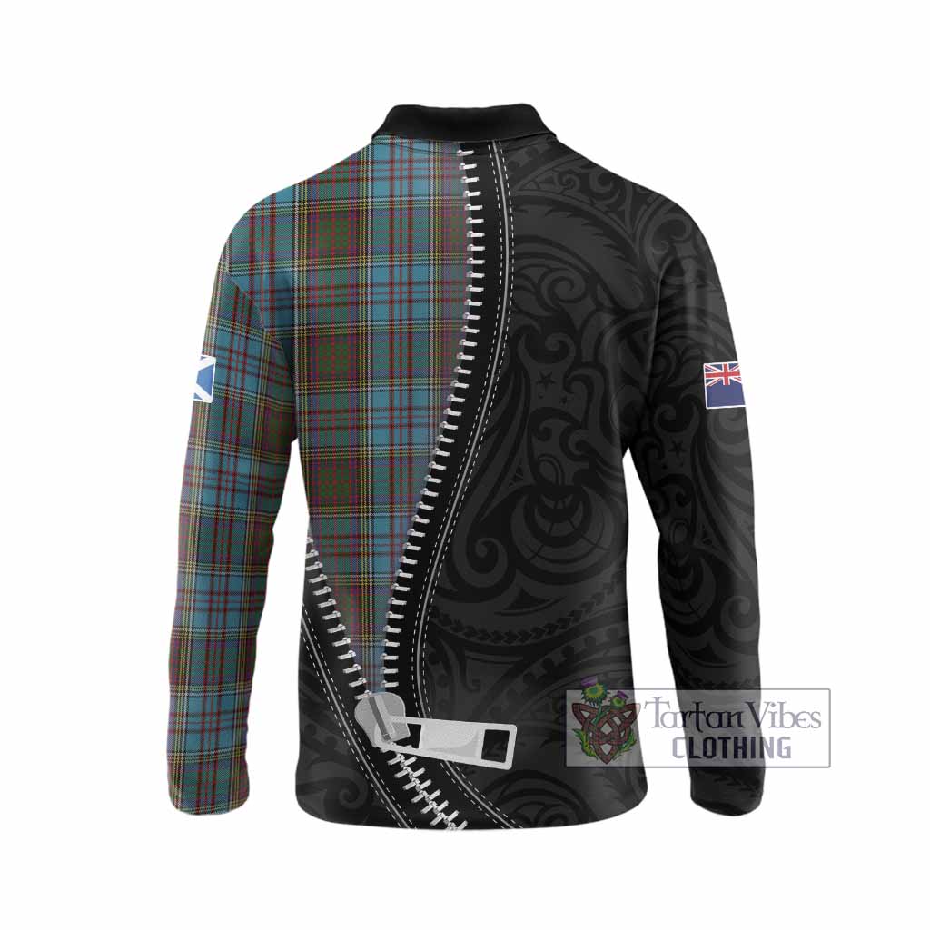 Anderson Tartan Long Sleeve Polo Shirt New Zealand Pattern Unique Zipper Stylized