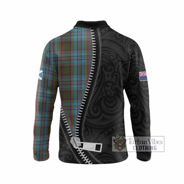 Anderson Tartan Long Sleeve Polo Shirt New Zealand Pattern Unique Zipper Stylized