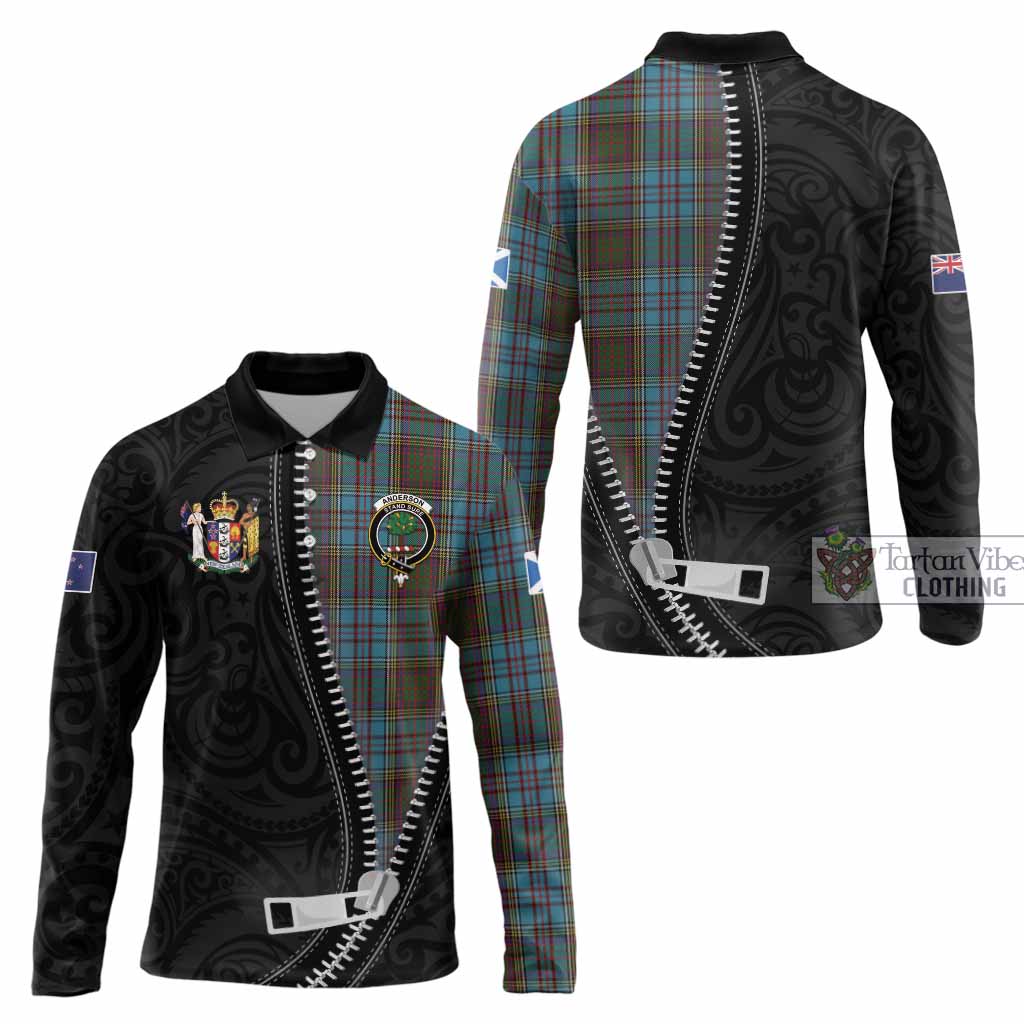 Anderson Tartan Long Sleeve Polo Shirt New Zealand Pattern Unique Zipper Stylized