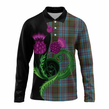 Anderson Tartan Long Sleeve Polo Shirt Traditional Scottish Thistle