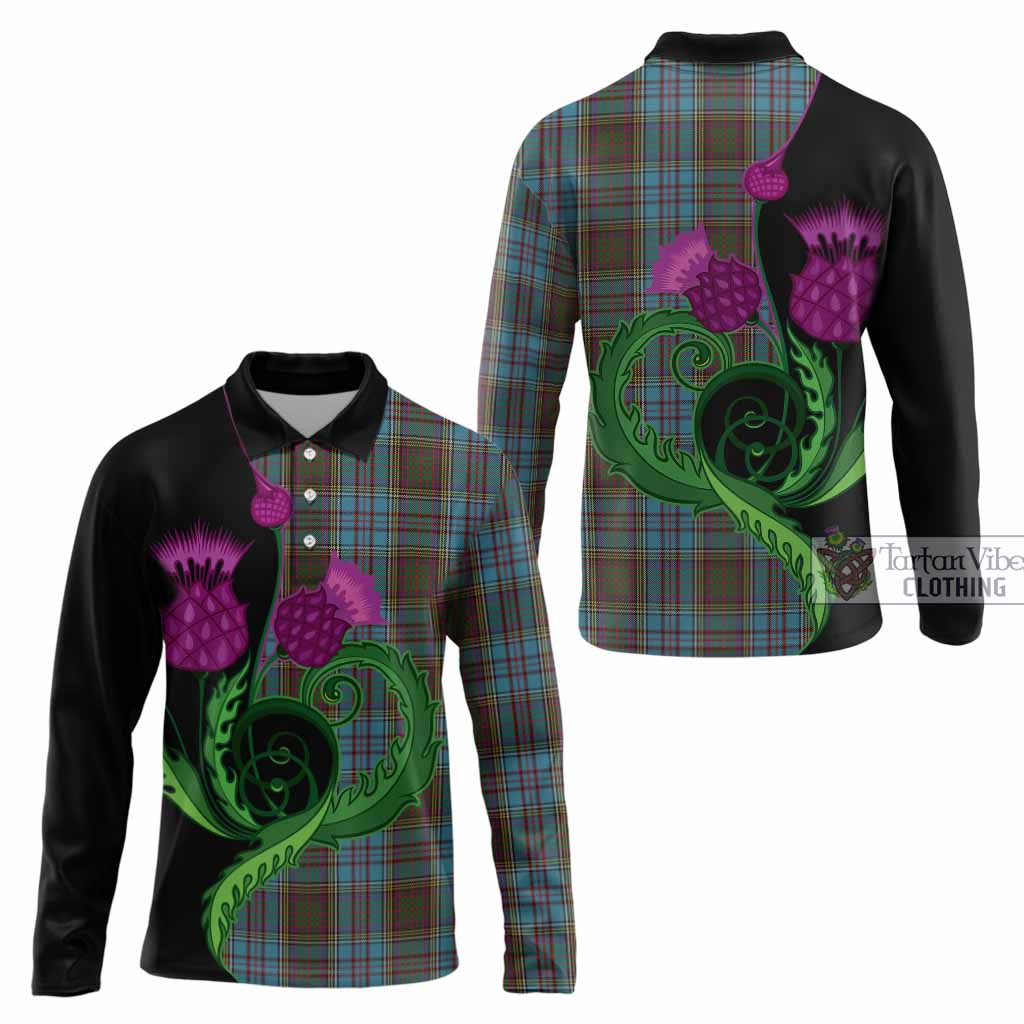 Anderson Tartan Long Sleeve Polo Shirt Traditional Scottish Thistle