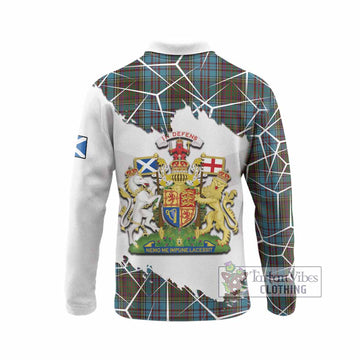 Anderson Tartan Long Sleeve Polo Shirt with Family Crest and Lion Rampant Grunge Style