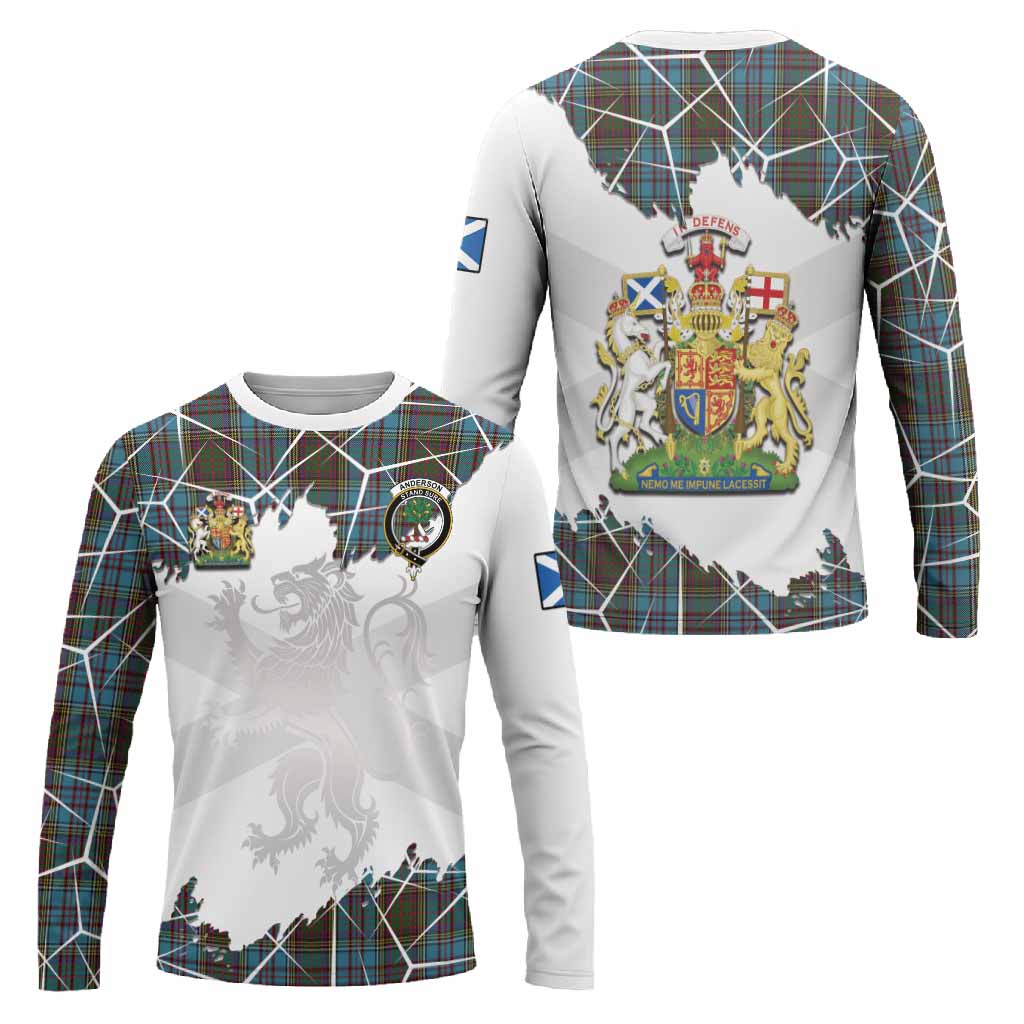 Anderson Tartan Long Sleeve T-Shirt with Family Crest and Lion Rampant Grunge Style
