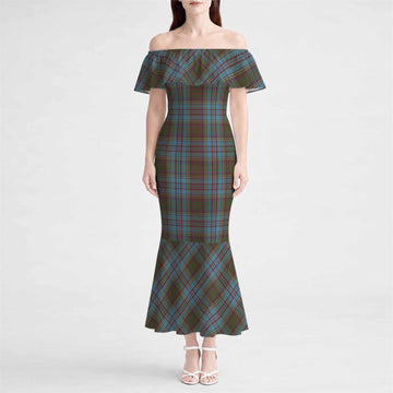 Anderson Tartan Off Shoulder Ruffle Mermaid Maxi Dress