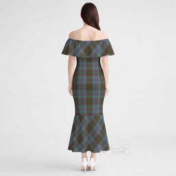 Anderson Tartan Off Shoulder Ruffle Mermaid Maxi Dress