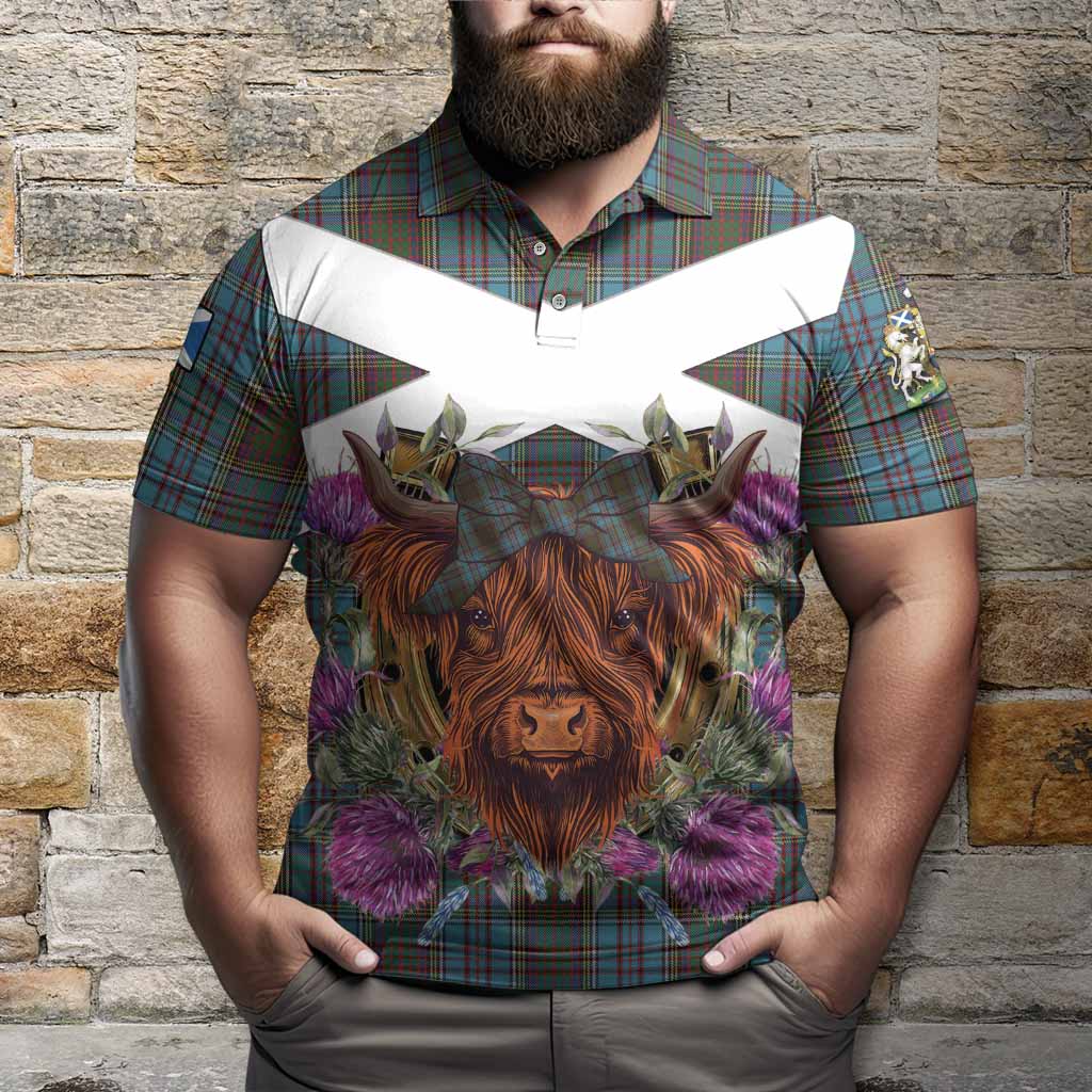 Anderson Tartan Polo Shirt Scottish Thistle Heilan Coo