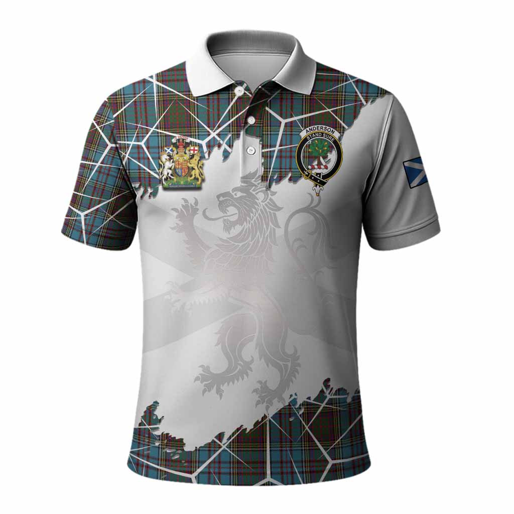 Anderson Tartan Polo Shirt with Family Crest and Lion Rampant Grunge Style