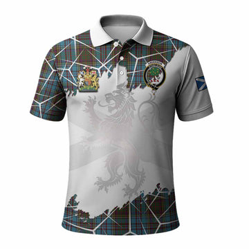 Anderson Tartan Polo Shirt with Family Crest and Lion Rampant Grunge Style