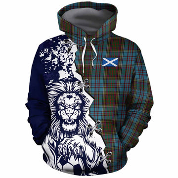 Anderson Tartan Scottish Cotton Hoodie Angry Lion With Soccer Ball Style