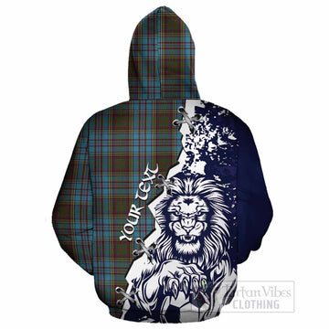 Anderson Tartan Scottish Cotton Hoodie Angry Lion With Soccer Ball Style
