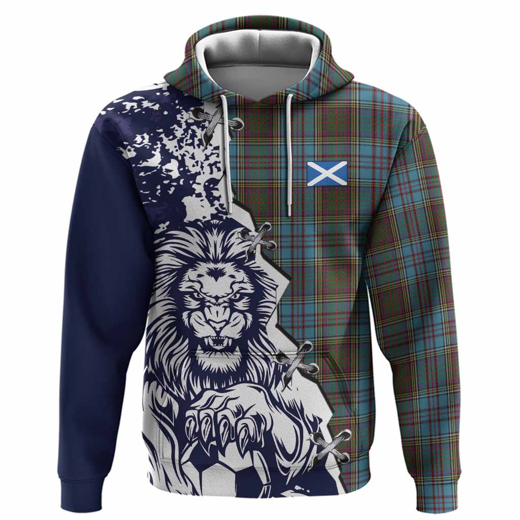 Anderson Tartan Scottish Hoodie Angry Lion With Soccer Ball Style