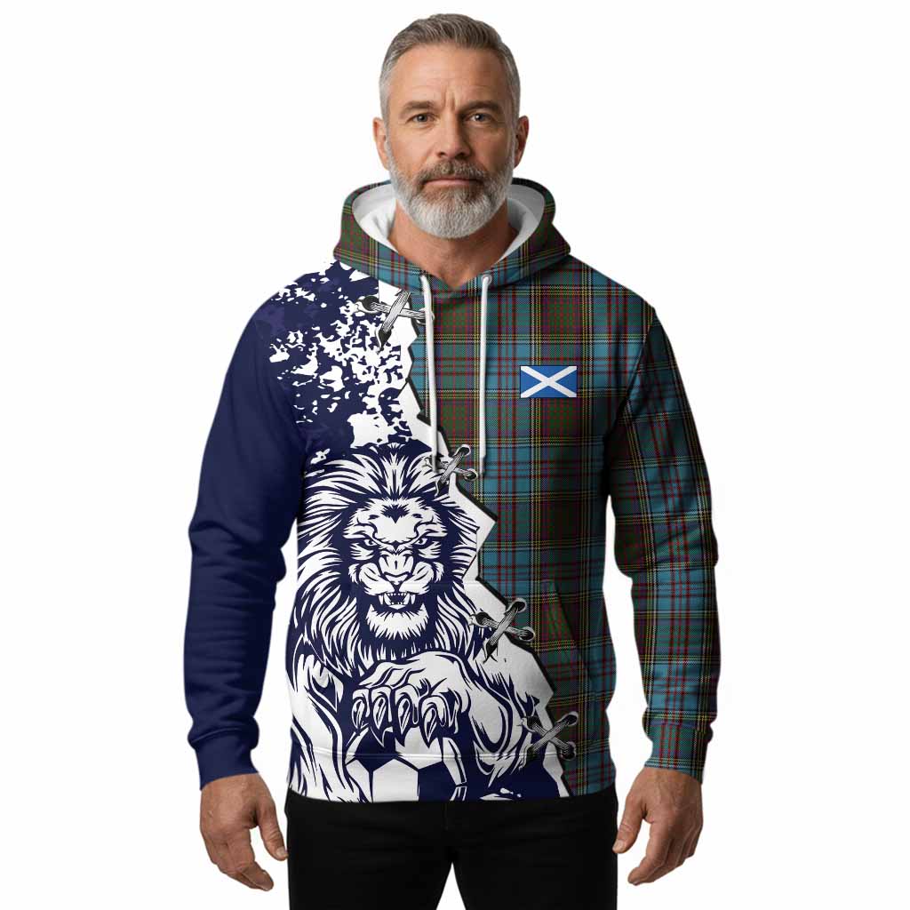 Anderson Tartan Scottish Hoodie Angry Lion With Soccer Ball Style