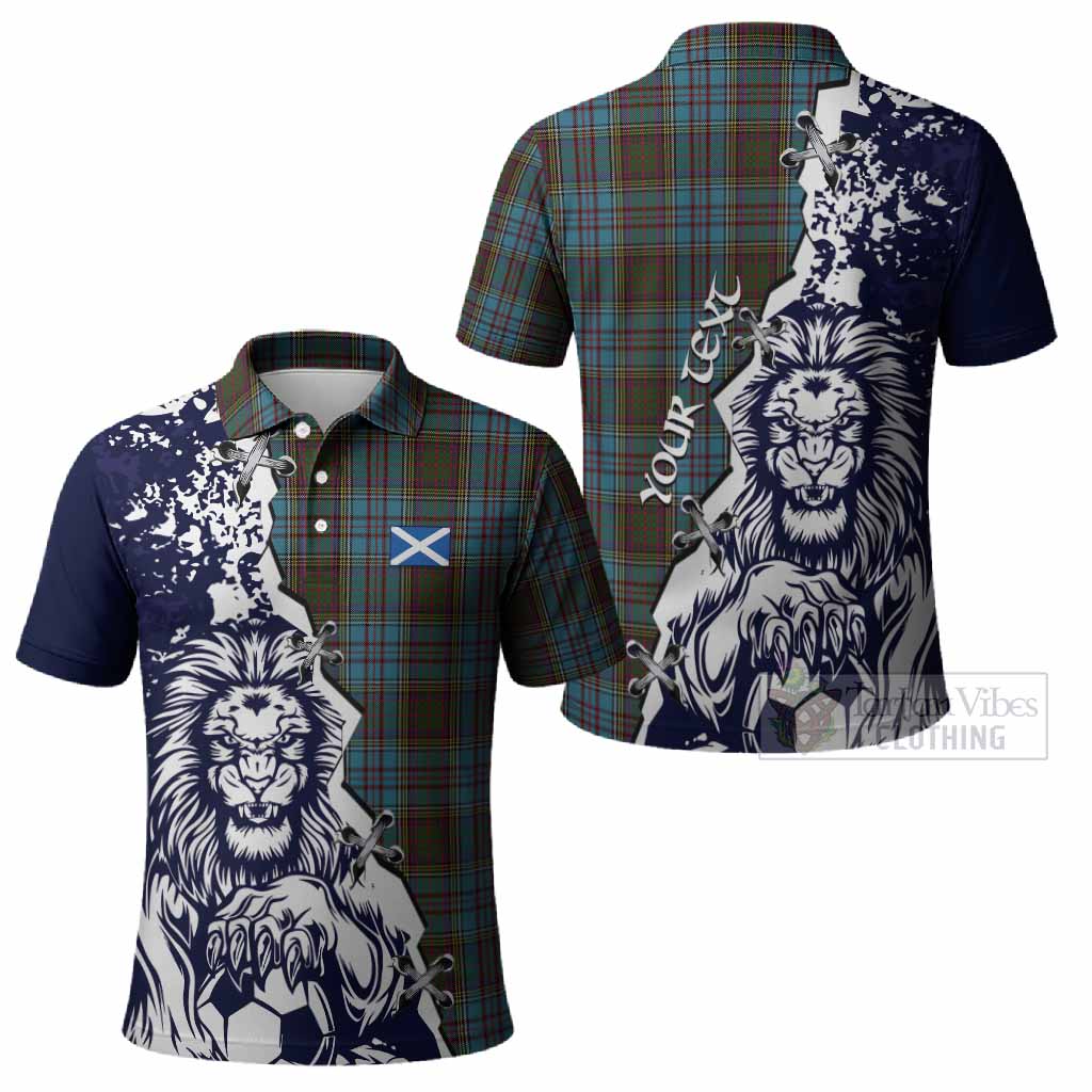 Anderson Tartan Scottish Polo Shirt Angry Lion With Soccer Ball Style