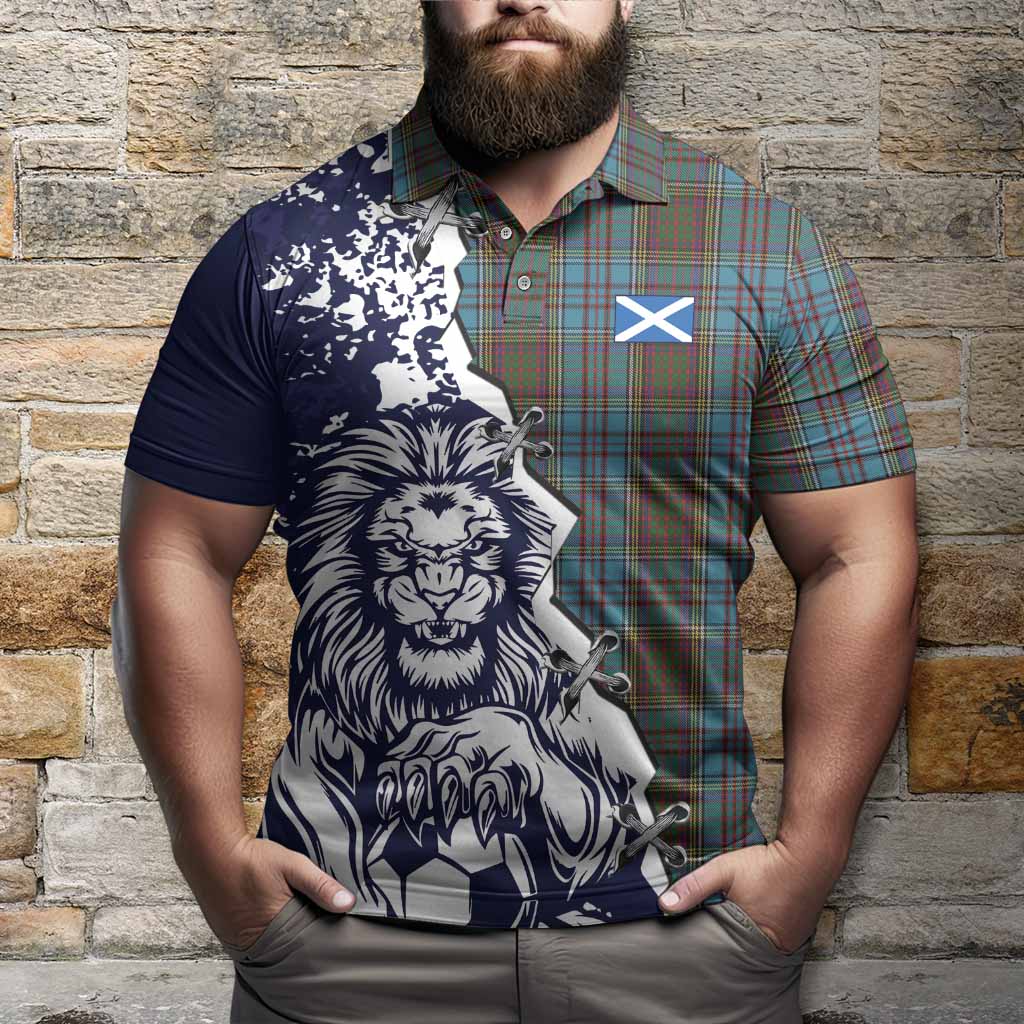 Anderson Tartan Scottish Polo Shirt Angry Lion With Soccer Ball Style