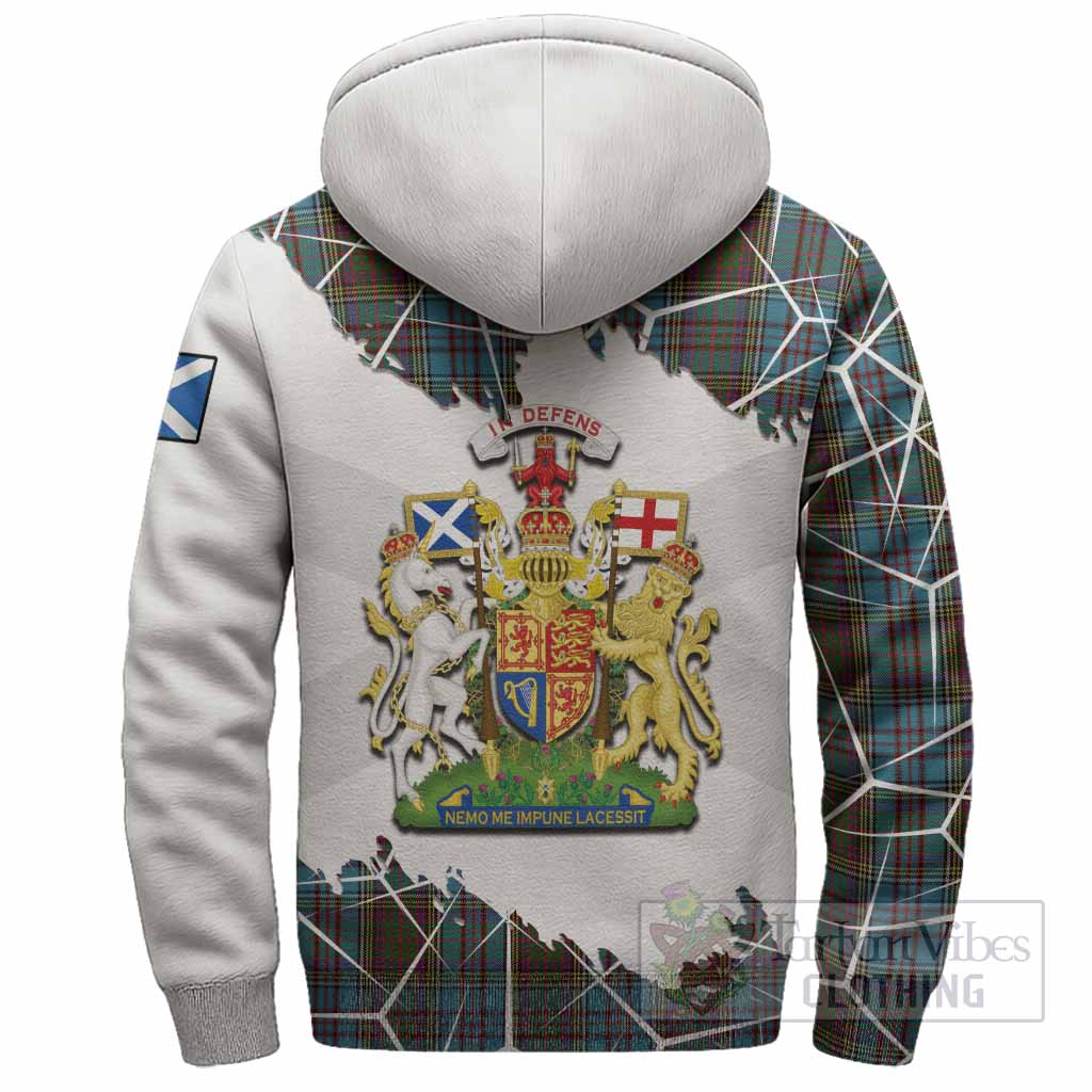 Anderson Tartan Sherpa Hoodie with Family Crest and Lion Rampant Grunge Style