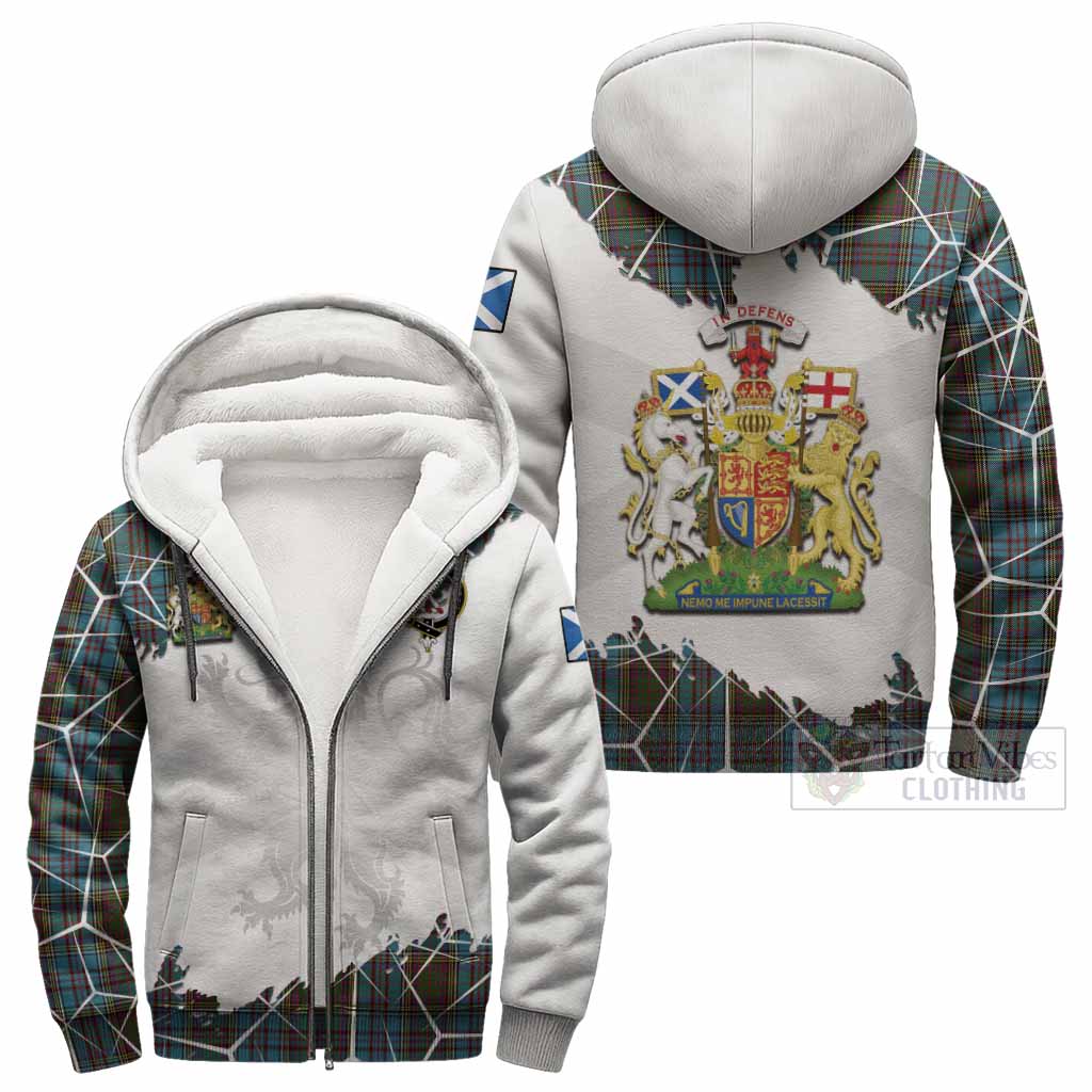 Anderson Tartan Sherpa Hoodie with Family Crest and Lion Rampant Grunge Style