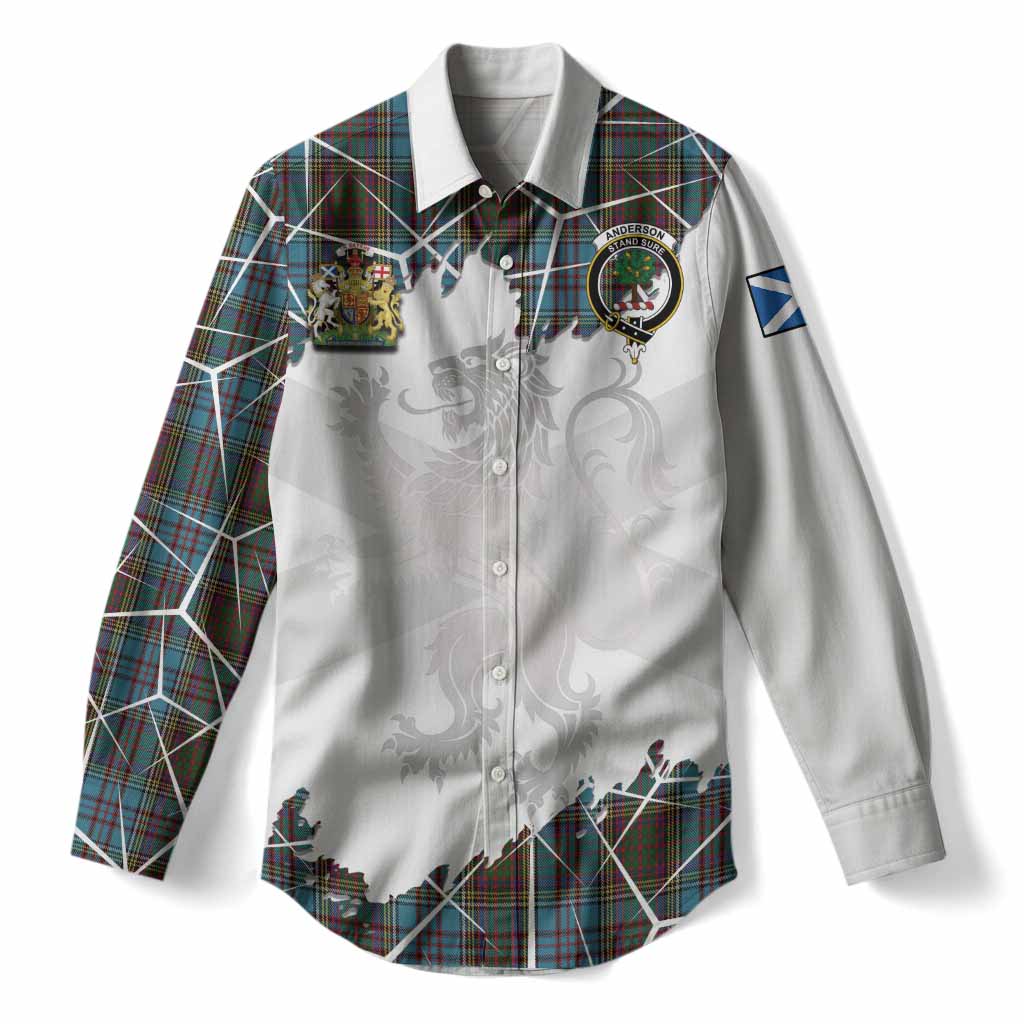 Anderson Tartan Women Casual Shirt with Family Crest and Lion Rampant Grunge Style