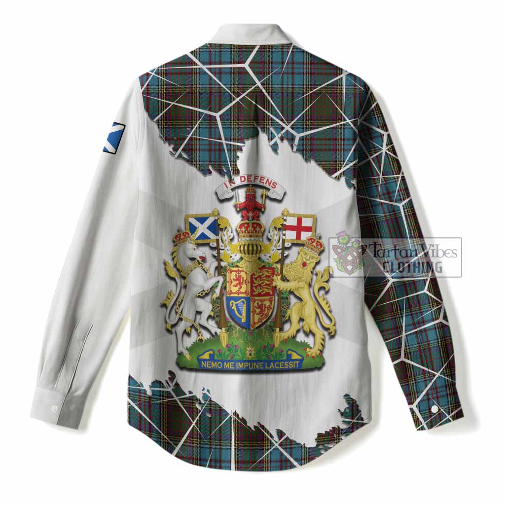 Anderson Tartan Women Casual Shirt with Family Crest and Lion Rampant Grunge Style