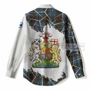 Anderson Tartan Women Casual Shirt with Family Crest and Lion Rampant Grunge Style