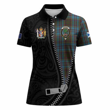 Anderson Tartan Women Polo Shirt New Zealand Pattern Unique Zipper Stylized