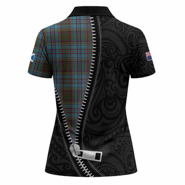 Anderson Tartan Women Polo Shirt New Zealand Pattern Unique Zipper Stylized