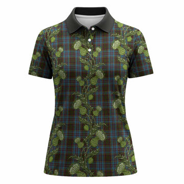 Anderson Tartan Women Polo Shirt Seamless Scottish Thistle Flowers