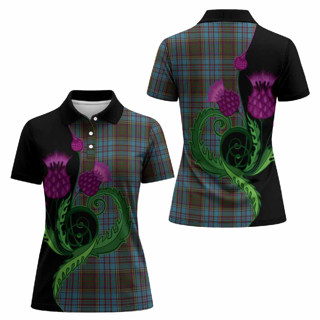 Anderson Tartan Women Polo Shirt Traditional Scottish Thistle