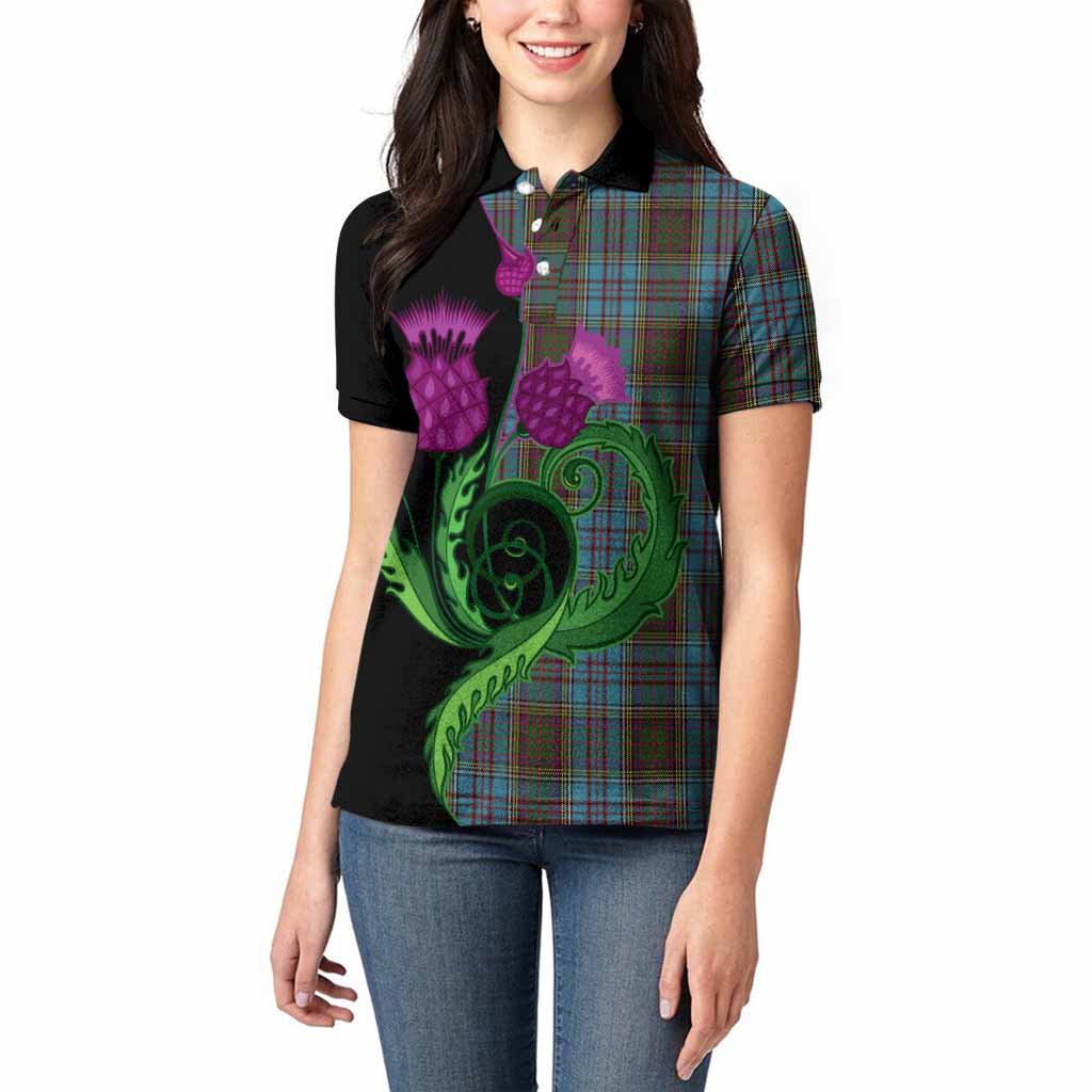 Anderson Tartan Women Polo Shirt Traditional Scottish Thistle